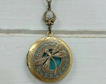 Tiffany Dragonfly Locket Necklace, antique style/Anniversary/Bridesmaid gift/Wedding/Birthday/Sister/Mom/Daughter/Photo Picture/friend.