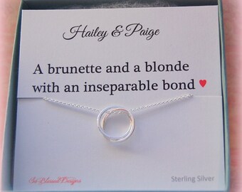 Personalized Best Friends necklace, Sterling Silver, Gift for her, Eternity necklace, double rings, Friendship jewelry, Bridesmaid gifts