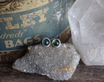 Blue Green Tourmaline Earrings, Tourmaline Studs, Green Stone Earrings, Rustic Metalsmith Jewelry, October Birthstone Earrings, Gift for Her