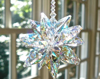 Large Crystal Cluster Suncatcher, Swarovski Aurora Borealis Window Ornament, Window Hanger, Rainbow Maker, Prism - "STELLA GRANDE AB"