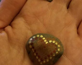 Hand Painted Beach Rock -- 1" Red and Gold Heart - FREE SHIPPING