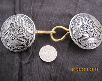 Pewter Cloak Clasp Celtic Frogs