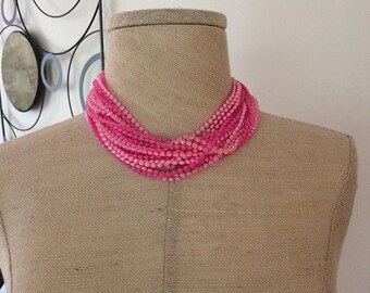 Final Hot Pink Mod 60s Torsade Necklace