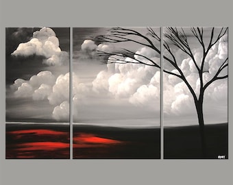 Large Abstract Landscape Original Acrylic Painting Black Red Gray By Osnat Large Abstract Landscape Original Acrylic Painting Black Red Gray By Osnat