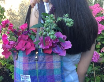 Purple Harris tweed tote bag purse handbag tartan purse gift for her womans gift girlfriend gift Scottish