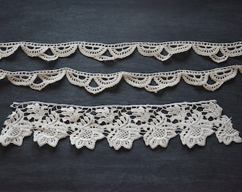 Vintage Lace, Crochet Lace, Vintage Crocheted Lace, Lace Trim, Vintage Textiles, Sewing Supplies, Crocheted Lace Border, Antique Lace Trim