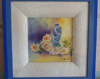 ORIGINAL WATERCOLOR - Longwy Vase and bouquet of roses