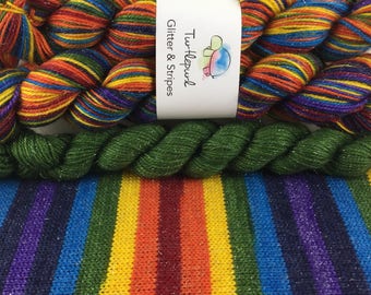 Om - With Green Heel & Toe - Hand-Dyed Self-Striping Glitter Sock Yarn