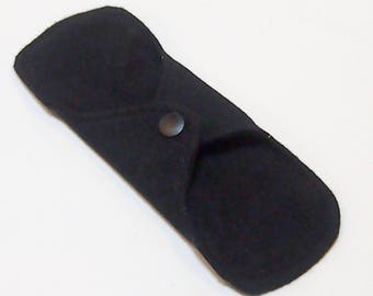 7 inch Reusable Cloth winged ULTRATHIN Pantyliner - Solid Black Cotton flannel top