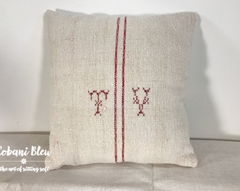 Grain Sack Pillow with Initials TV