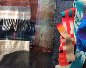 Lot of 19 Wool Pendleton Fabric Pieces, Bits, Cutter's Cloth