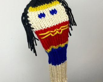 Wonder Woman, Golf Headcover, Golf Club Cover, Justice League, Comic Book, Superhero, Knit Golf Cover, Golf Gifts, Custom, Bespoke