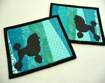 2 Poodle Mug Rugs - Choose Colors - Set of 2 - Poodle Coasters - Dog Mug Rugs - Dog Coasters - Mug Rugs - Coasters