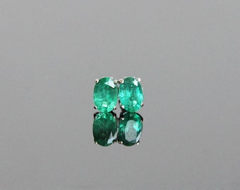 Emerald Earrings Sterling Silver - Genuine Emerald Earrings, Natural Emerald Earrings, Emerald Stud Earrings, Emerald Studs, May Birthstone