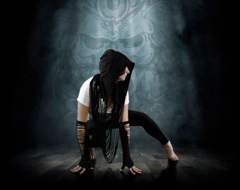 Hooded scarf, scoodie, hooded scarf, post apocalyptic, goth scoodie, goth scarf, ninja scarf, head scarf, festival clothing - GOTH NINJA