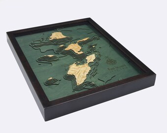 Bass Islands & Put-in-Bay Wood Carved Topographic Depth Chart / Map