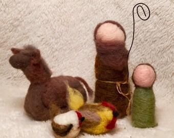 Kit: Needle Felted Nativity....Shepherds and Barn Yard