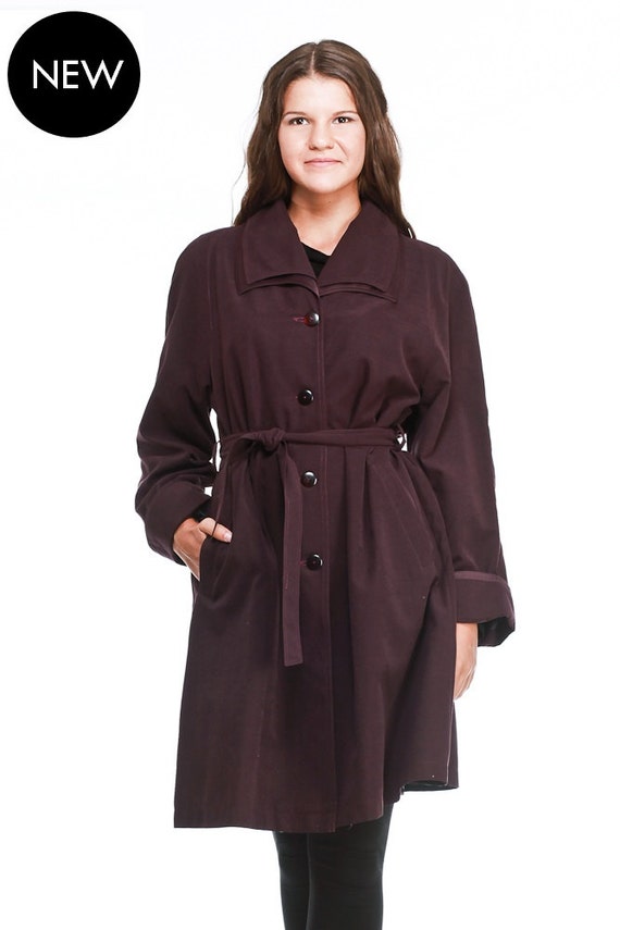 Deep purple womens kneelength waterproof raincoat