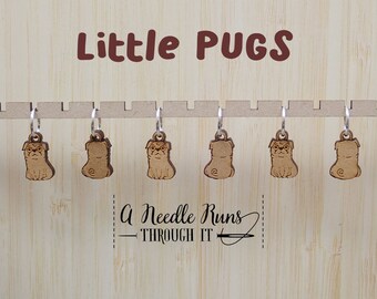 Little pugs, front and back Knitting Stitch markers set, snag free stitch markers. Right Side Wrong side stitch markers