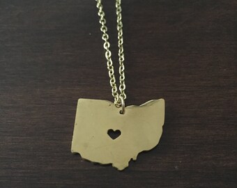 Ohio Necklace, Ohio, gold Ohio necklace, Ohio state necklace, Ohio jewelry, Ohio state jewelry, state necklace, state jewelry, necklace