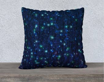 Midnight Firefly Pillow Case, Decorative Pillow, Throw Pillow, Square Pillow, Printed Pillow, Designer Pillow, Colorful Pillow