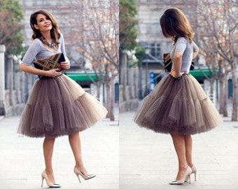 Mocha Very Fluffy Full Layered Petticoat Tulle Skirt Tutu Bridesmaid, Wedding, Flower Girl Gown