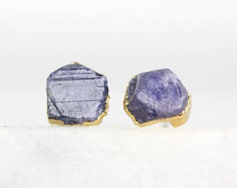 raw sapphire earrings | blue sapphire earrings | rough sapphire jewelry | raw stone earrings | september birthstone earrings | stud earrings