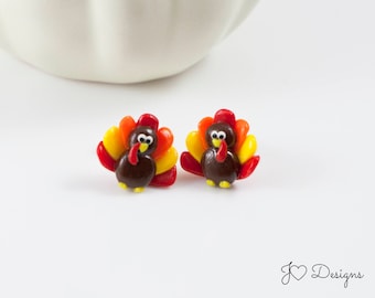 Turkey Studs, Thanksgiving Earrings, Turkey Earrings, Fall Studs, Fall Earrings, Thanksgiving Studs, Thanksgiving Jewelry, Clay Earrings