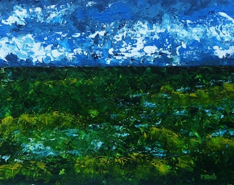 Acrylic Painting, Original Landscape, Impressionist Art, Acrylic Landscape Art, Acrylic Wall Art, Green Landscape, Textured Art, Horizon Painting