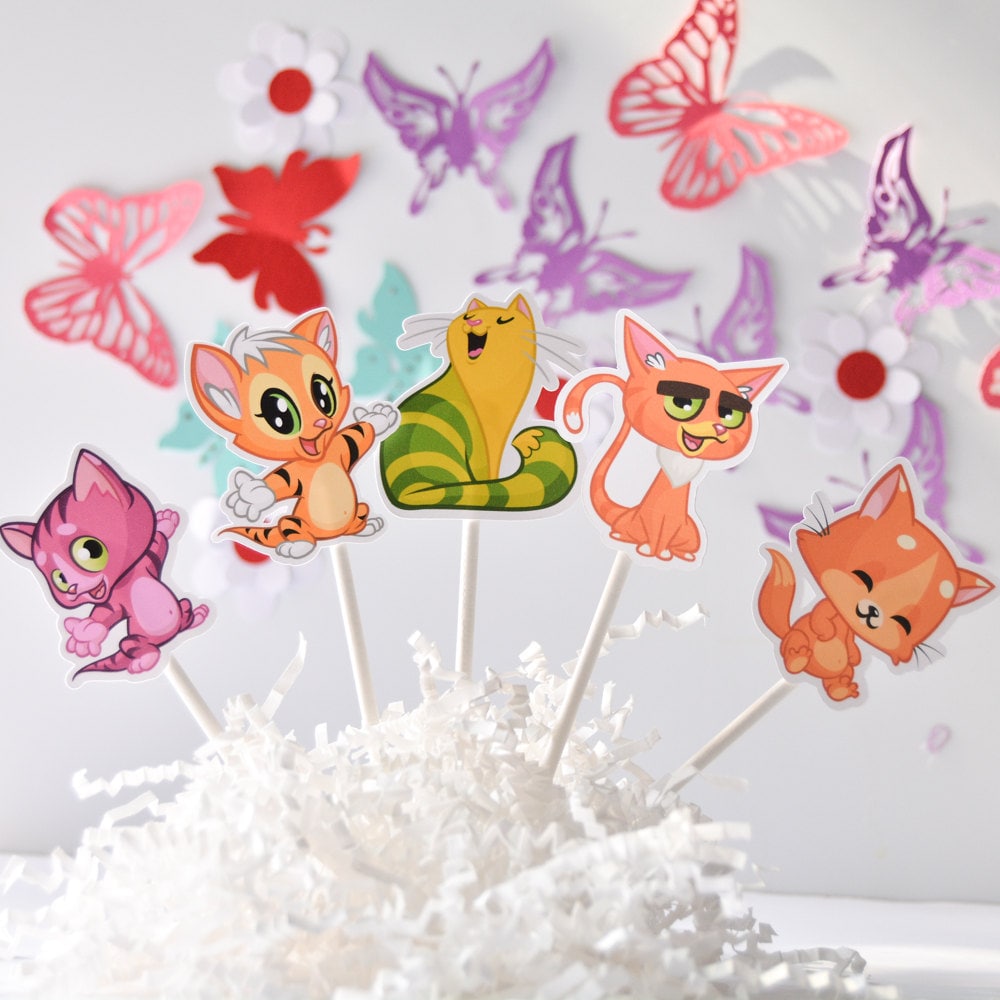 12 Cute Cartoom Cat Toppers Cat Baby Shower Decoration Cat