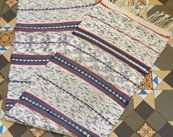 Scandinavian Vintage Cotton Rag Rug Swedish Mid Century Handmade Hallway Runner.