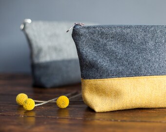 Two Tone Fabric Pouch - Zipper Pouch - Make Up Bag - Best Friend Gift - Make Up Pouch - Gift For Her - Cosmetics Bag
