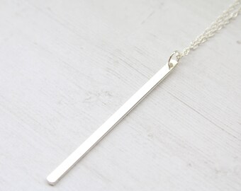 Silver vertical bar necklace, straight bar necklace, sterling silver necklace, minimalist jewelry, modern jewelry, minimalist necklace,