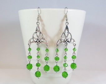 Bright Green Celtic Knot Chandelier Earrings, Statement Earrings, Celtic Earrings, Scottish Earrings, Irish Earrings, St. Patrick's Day