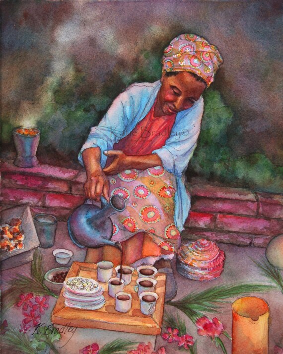NEW Ethiopian Coffee Ceremony 8x10 African Woman art print
