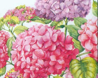 Paper Napkins | Pink & Purple Hydrangeas | Party Napkins | Lunch Napkins | Floral Napkins | Hydrangea Napkins | Paper Napkins for Decoupage