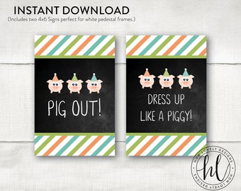 Three Little Pigs Party Signs | Three Little Pigs Birthday Signs | Boy Birthday Signs | Pig Party Signs | Pig Out Signs