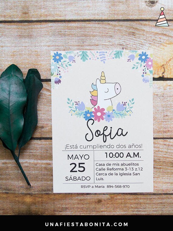 Invitación unicornio primavera