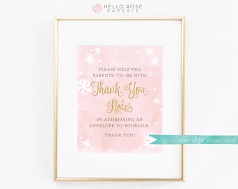 Write your Address on an Envelope . Thank You Notes Sign Printable 8x10 . Baby its Cold Outside Baby Shower Girl . Pink Watercolor and Gold