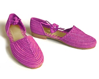 Women's Oxfords. Handmade Raffia Shoes. Lace Up Shoes.