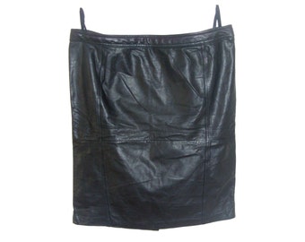 Vintage Yessica C&A women skirt cowhide genuine leather black