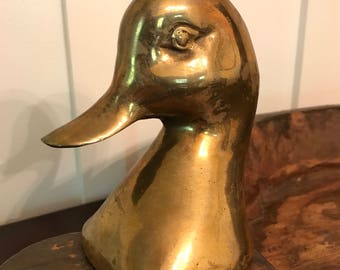 Vintage Large Brass Duck Head Bookend