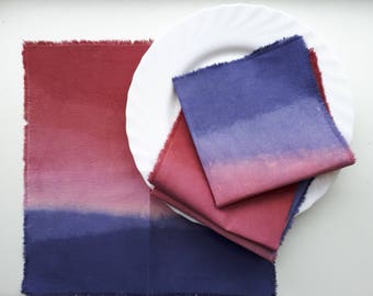 Gradient hand dyed napkins, set of 4, purple/maroon cloth napkins, housewarming gift, mother day gift, table decor, gradient napkins