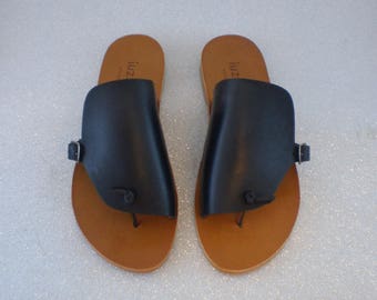 Women's Ciabatta Iuzza Viareggio in real leather and real leather, handmade 100% made in Italy. Black