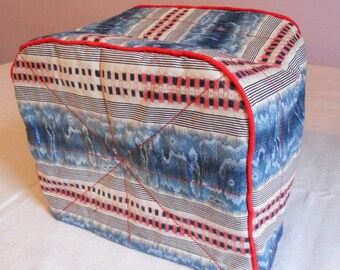 Blue and red stripes print cotton 2 slice toaster cover, ready to ship