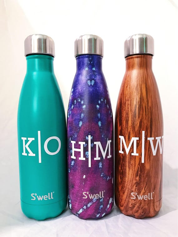 S'well Water Bottle with Name Monogram Personalized Initial or Custom (Stone, Resort, Wood, Satin, Glitter, Shimmer Collections)