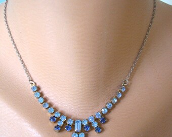 Christmas Gift, Blue Rhinestone Necklace, Party Necklace, Prom Jewelry, Great Gatsby, Bridal jewelry, Blue Wedding Jewelry, Art Deco