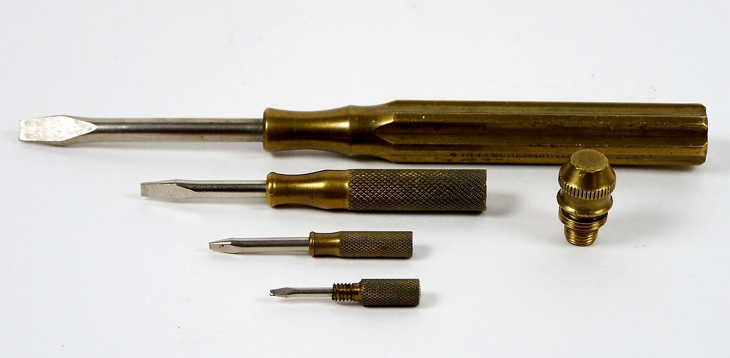 Vintage Brass Nesting Screwdriver Set 4 in 1 Screwdriver Set 6 3/4
