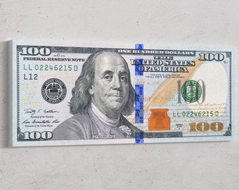 Money Art - 100 Dollar Bill Print Benjamin Franklin Money Canvas Abstract Cash Print Art