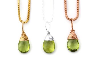 August Birthstone Necklace, Peridot Necklace, August Necklace, Dainty Birthstone Necklace, Birthstone Jewelry, Gold, Silver, or Rose Gold
